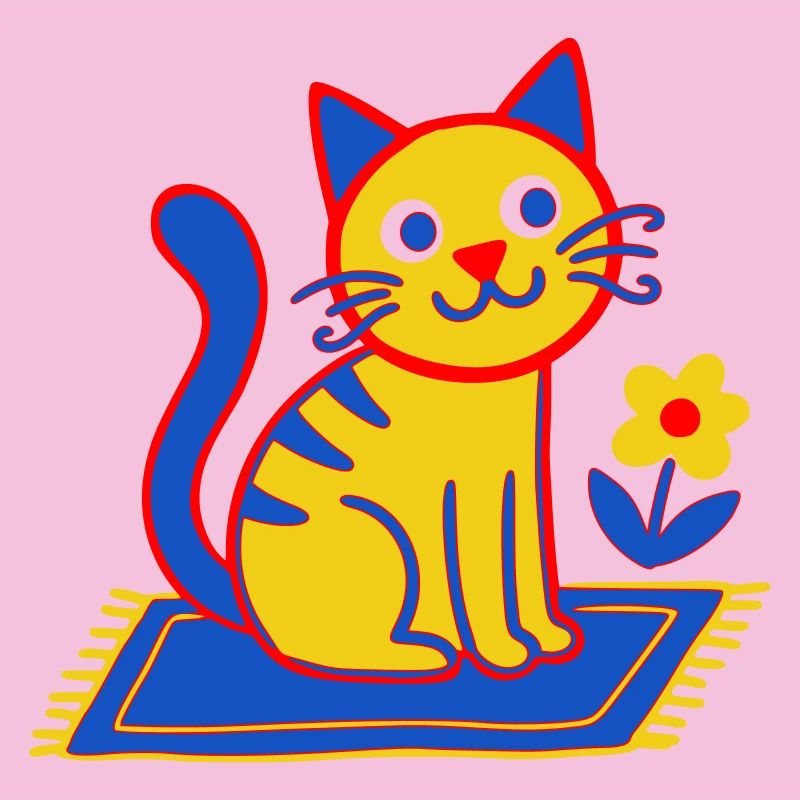 Bunte Katze auf Teppich in einer Blütenwiese