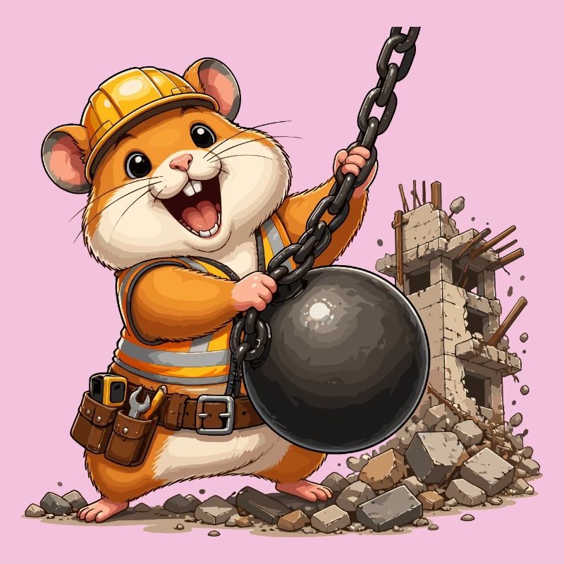 Construction hamster with demolition ball