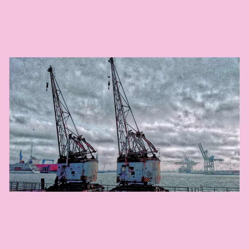 Hamburg harbor port romance with two rusty old