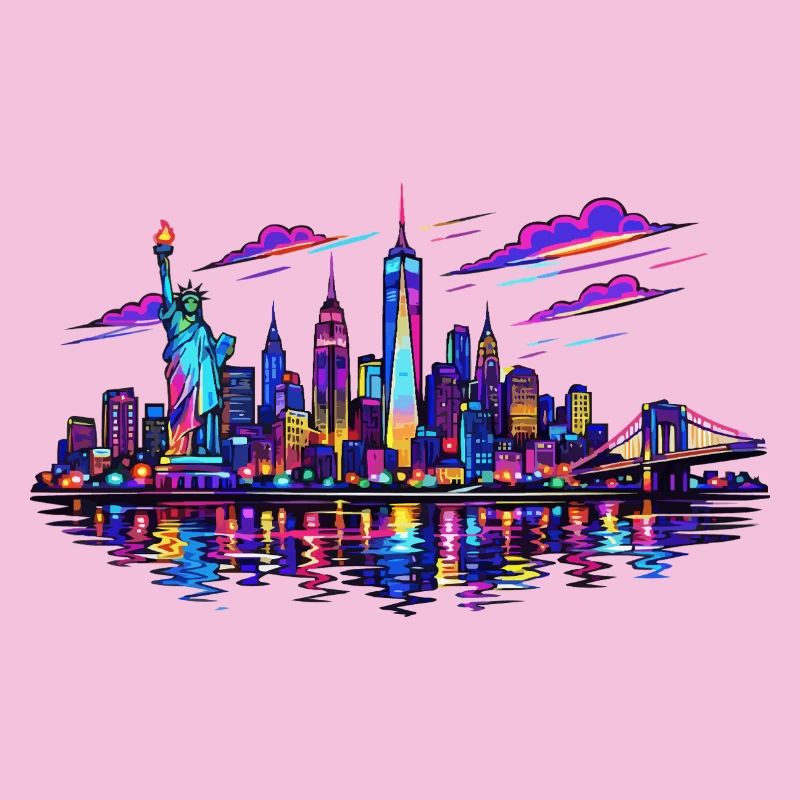 Reflet de la skyline néon de NYC