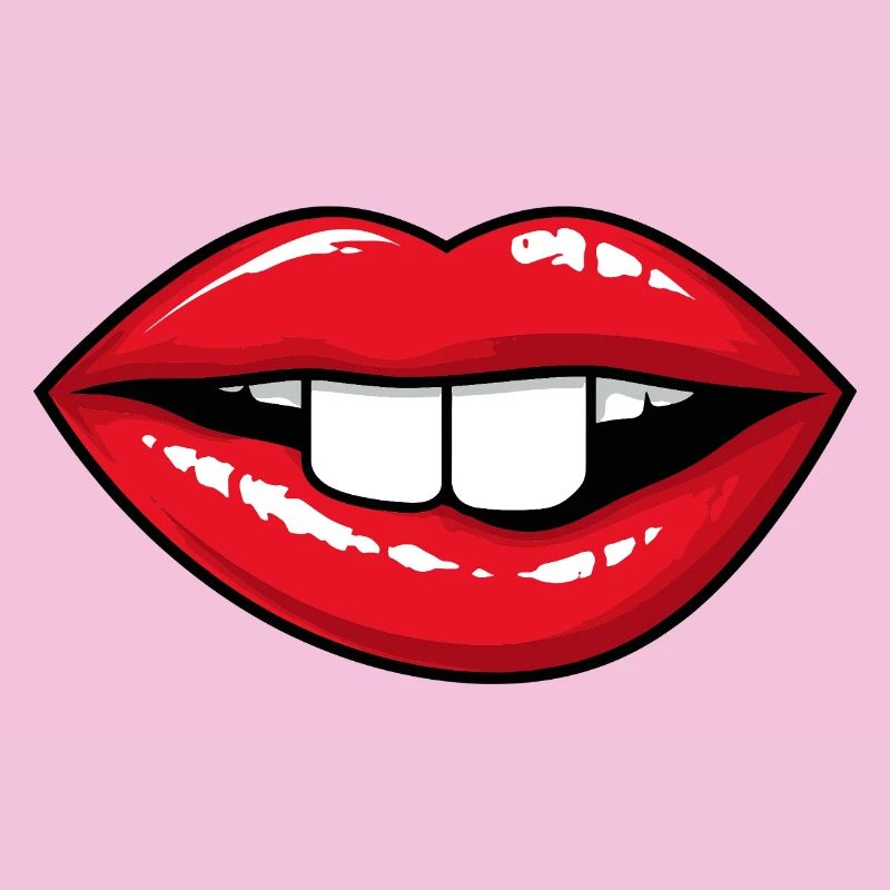 Red lips with rabbit teeth