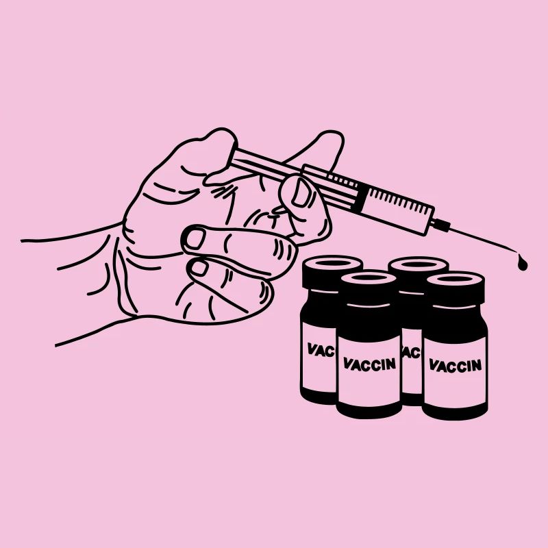 Hand mit Impfspritze und Gläsern