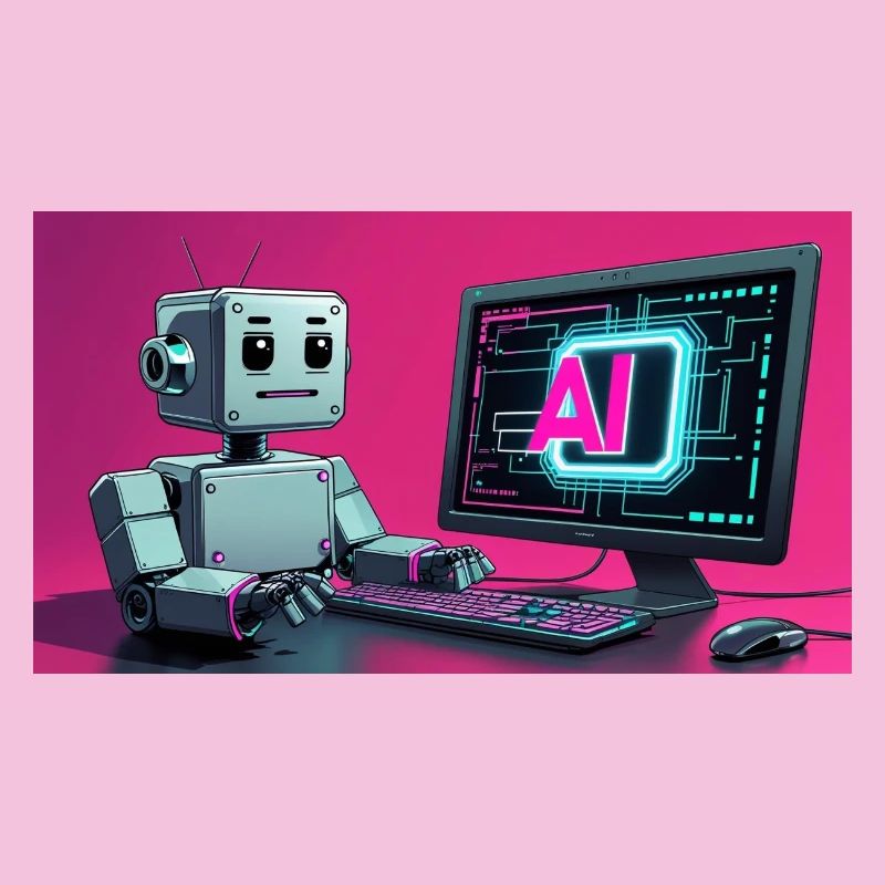 Futuristic AI Robot and Tech Screen