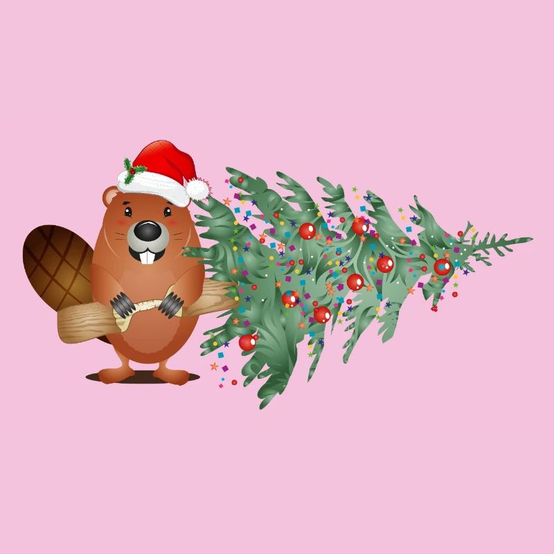 Mignon castor de Noël avec arbre de Noël