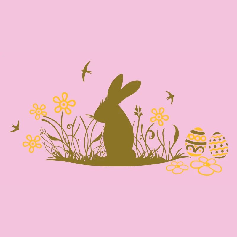 Easter bunny with Easter Eggs and flowers