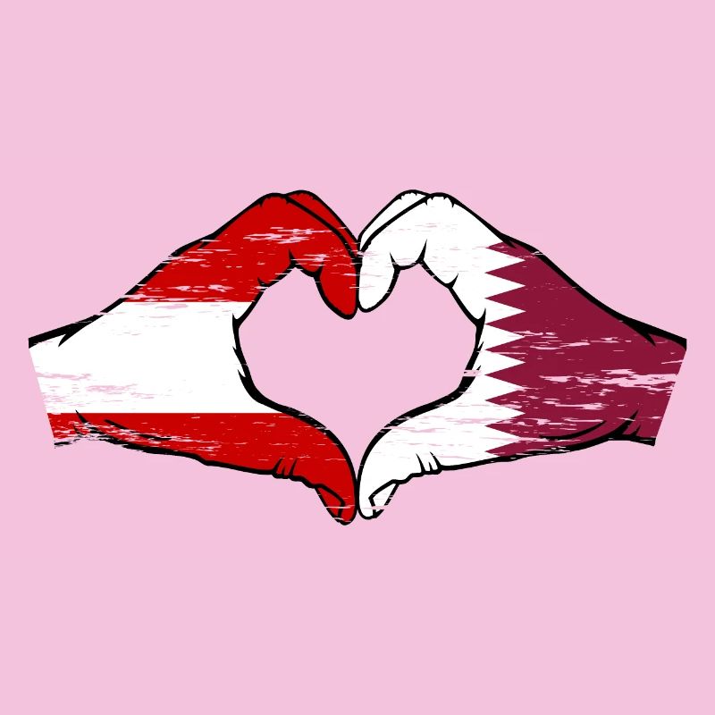 Austria Qatar Flag Hands Heart Shape Used
