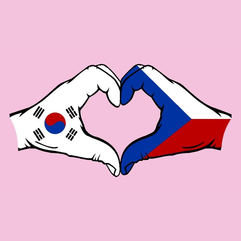 Corée du Sud République tchèque drapeau mains forme coeur
