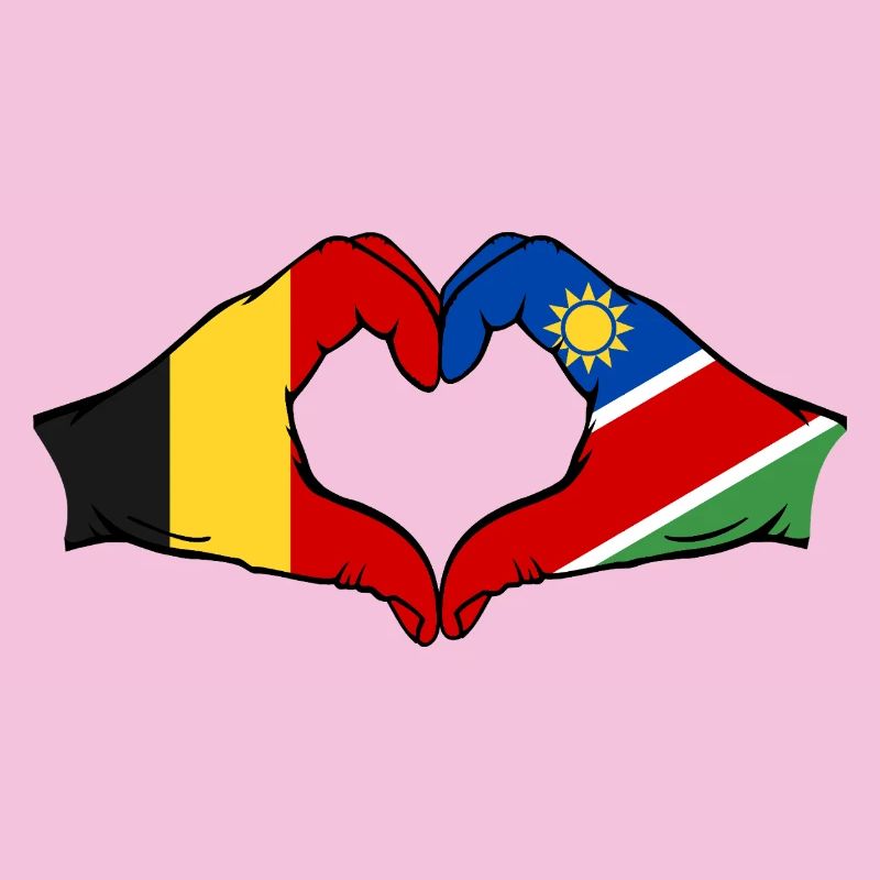 Belgium Namibia Flag Hands Heart Shape