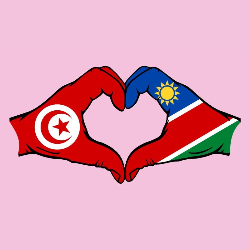 Drapeau Tunisie Namibie Mains Forme de cœur Utilisé