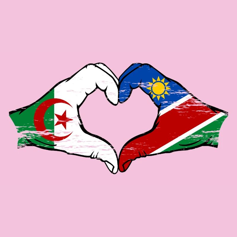 Algeria Namibia Flag Hands Heart Shape Used