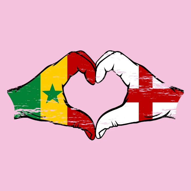 Sénégal Angleterre drapeau mains forme de coeur utilisé