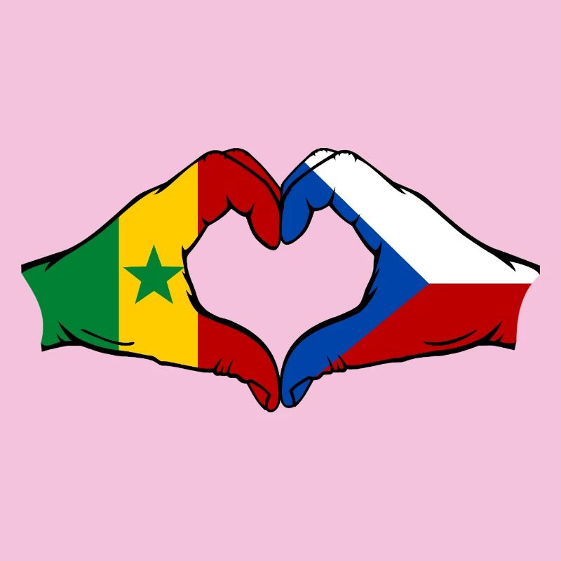 Sénégal République tchèque Drapeau Mains Coeur Forme