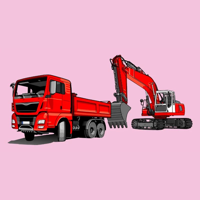 Baustelle mit Bagger und Kipplaster