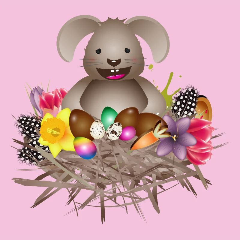 small Easter in the Easter nest full of Easter eggs