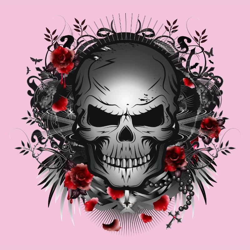 dunkler Gothic Skull mit roten Rosen