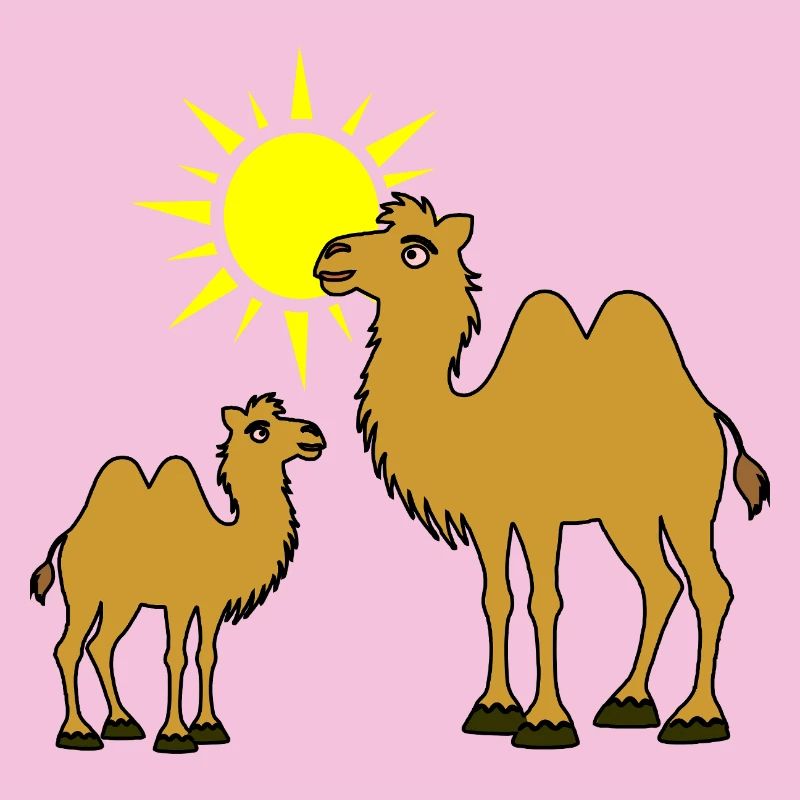 Mutter und Baby Kamel mit Sonne