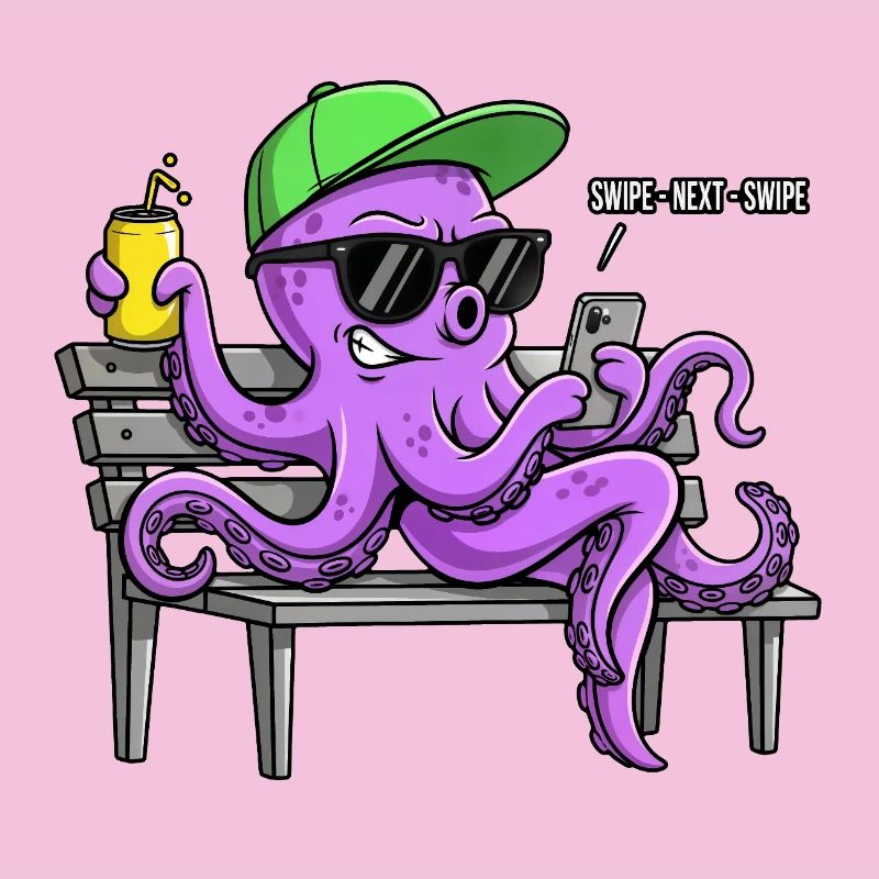 Funny octopus with smartphone