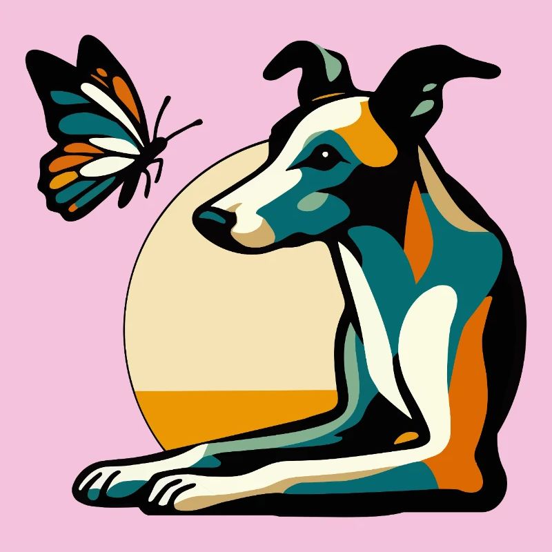 Chien coloré avec papillon