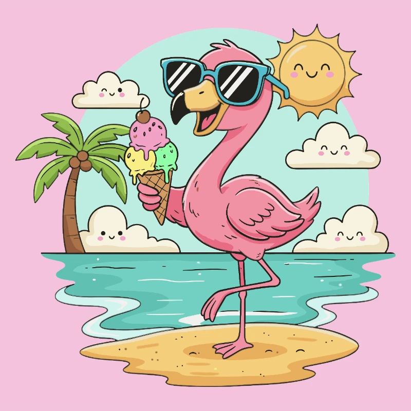 Flamingo am Strand mit Eis & Sonne