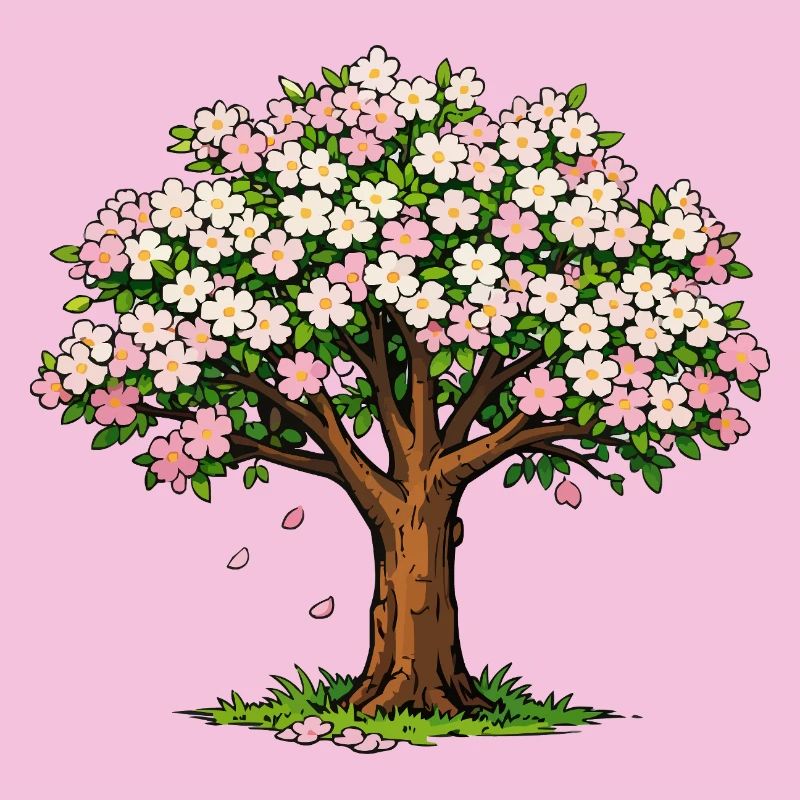 Arbre fleuri aux fleurs roses et blanches
