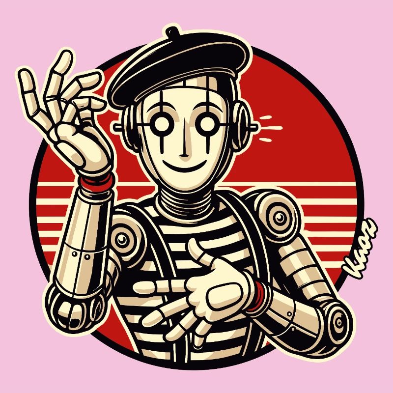 Pantomime de robots rétro avec béret dans le style de la bande dessinée