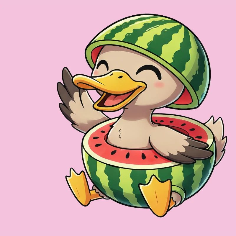 Petit canard mignon déguisé en pastèque
