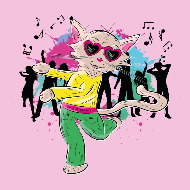 Dancing cat in colorful splashes