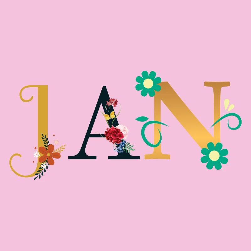 JAN Nom Décoré de Fleurs