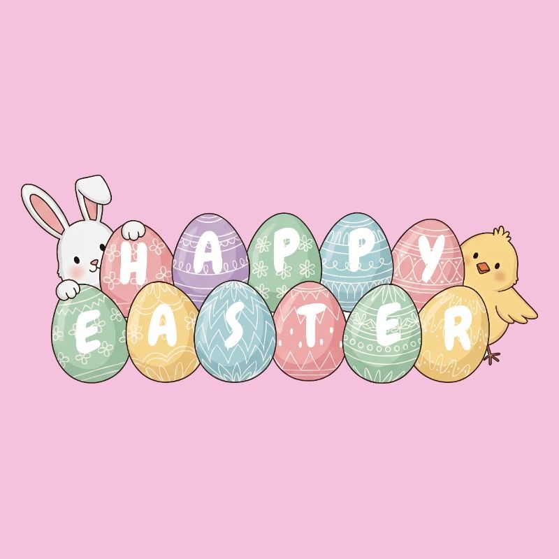 Cute Easter Bunny Chick and Eggs