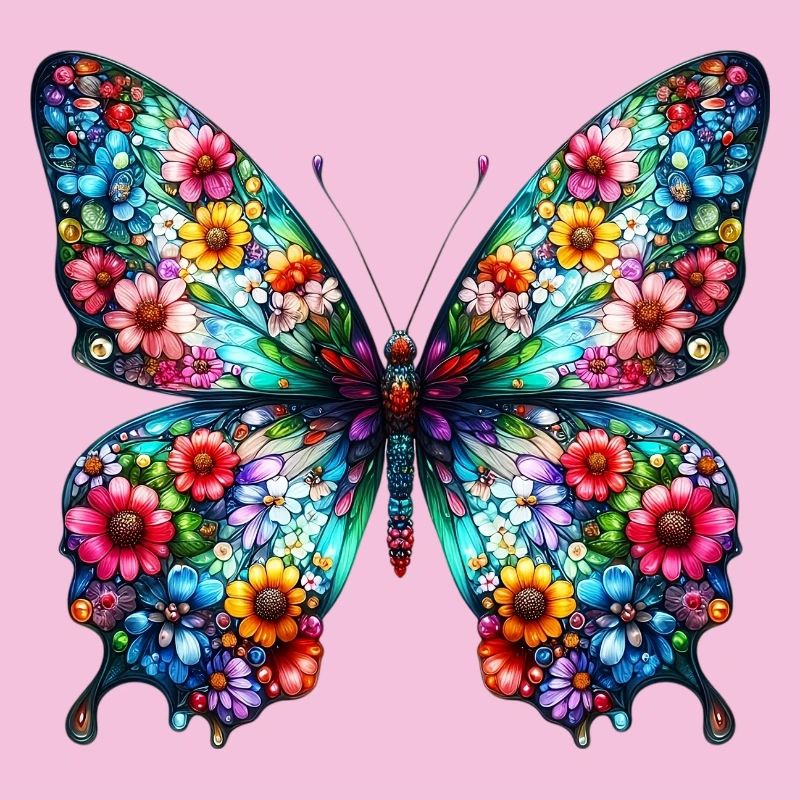Papillon décoré de fleurs