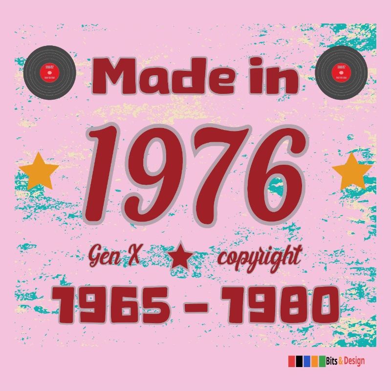 Retro 70s design with stars and discs