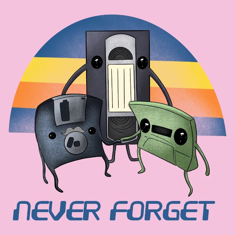 Never Forget Retro 90s Cassette VHS Floppy Disk 