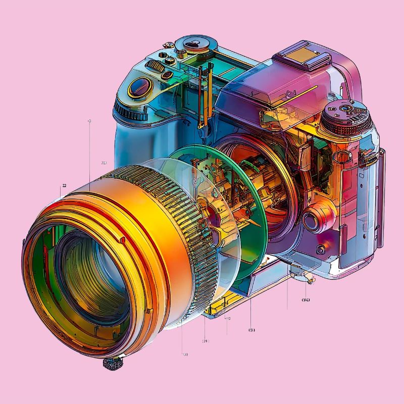 Rainbow camera as CAD design in color explosion