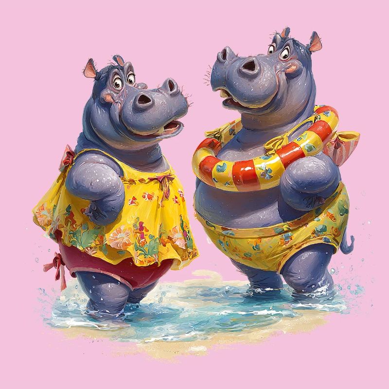 Two Hippos in Bathing Suit
