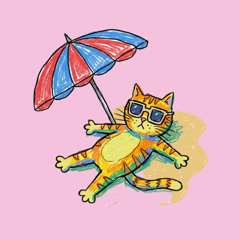 Chat de plage coloré avec parasol