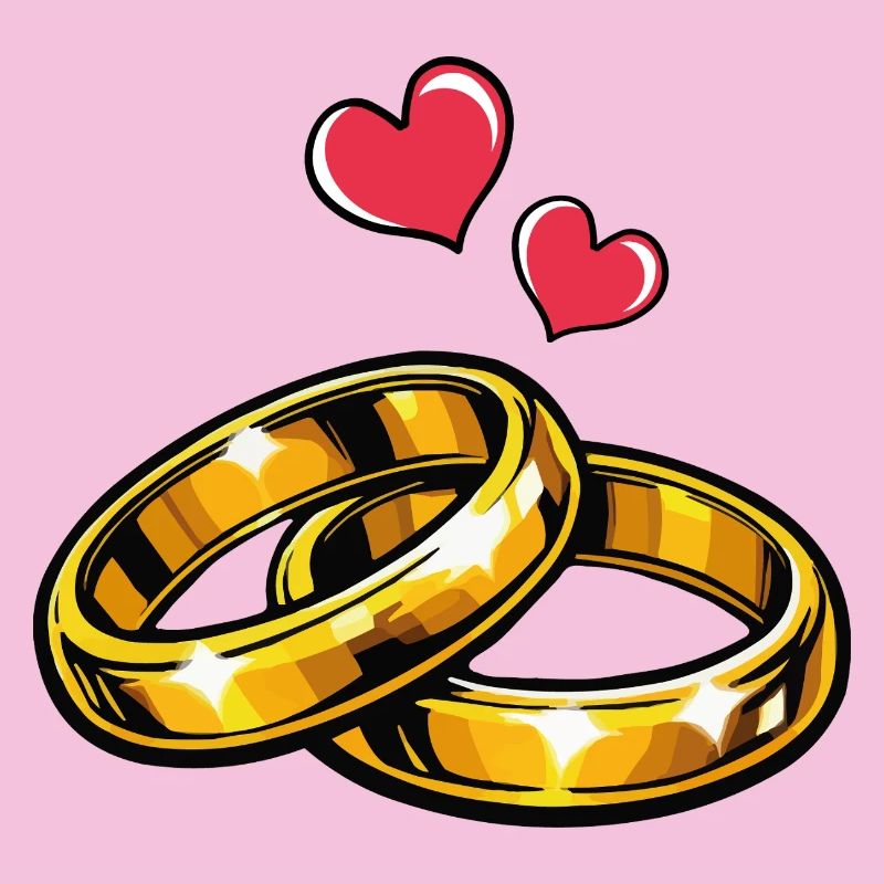 Goldene Eheringe mit Herzen