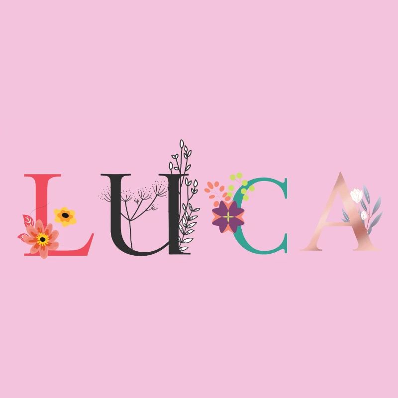 Art du nom LUCA avec des fleurs brodées