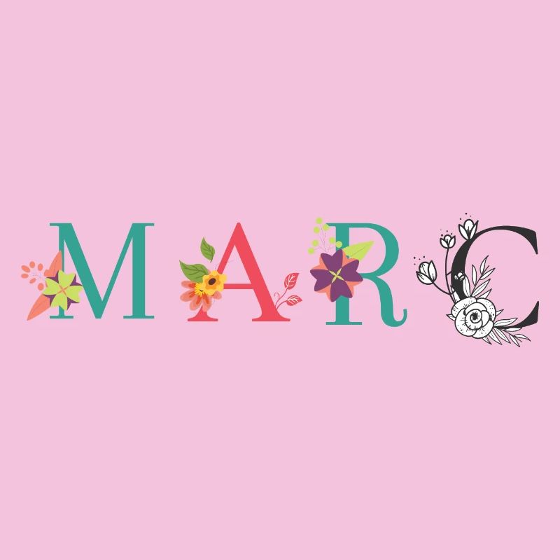 Art du nom MARC avec des fleurs brodées