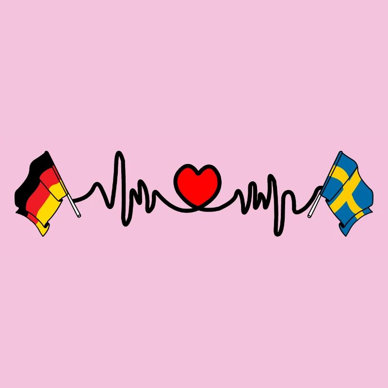 Cardio coeur avec drapeau Allemagne et drapeau Suède