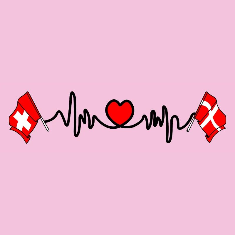 Cardio coeur Drapeau Suisse, drapeau Danemark