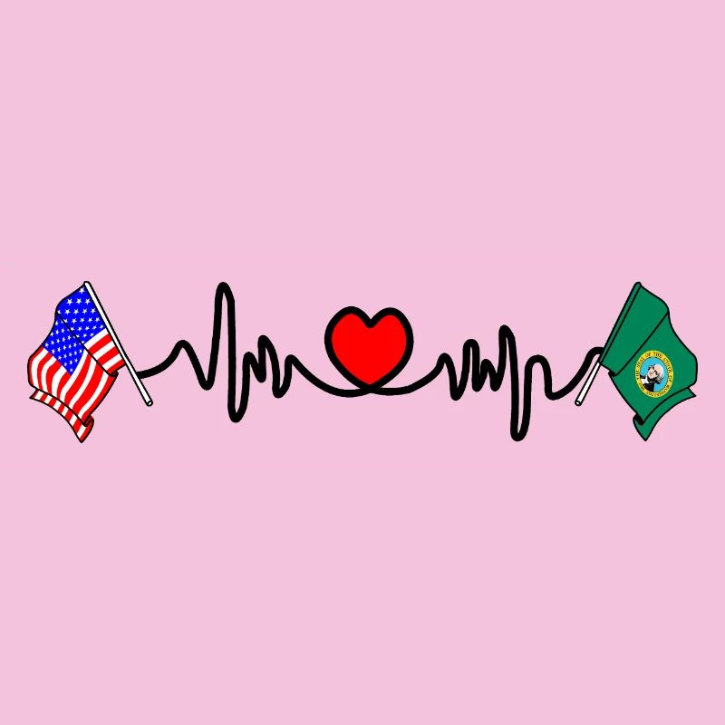 Cardio heart avec drapeau des États-Unis et drapeau de Washington