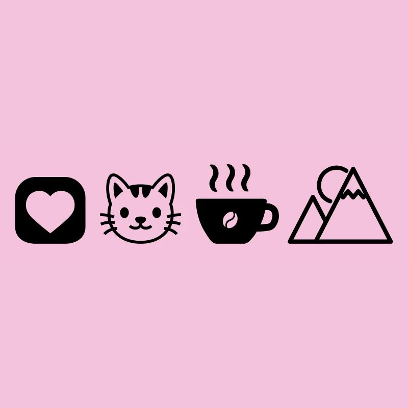 Icônes de loisir simples Chats Montagnes de café Amour