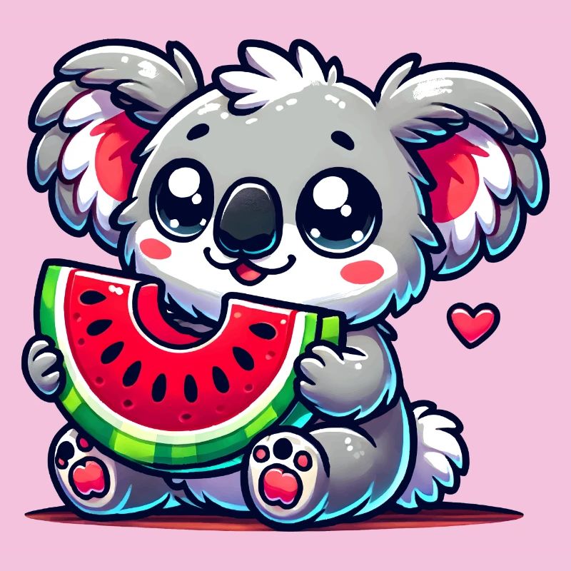 L’adorable koala déguste un morceau de pastèque