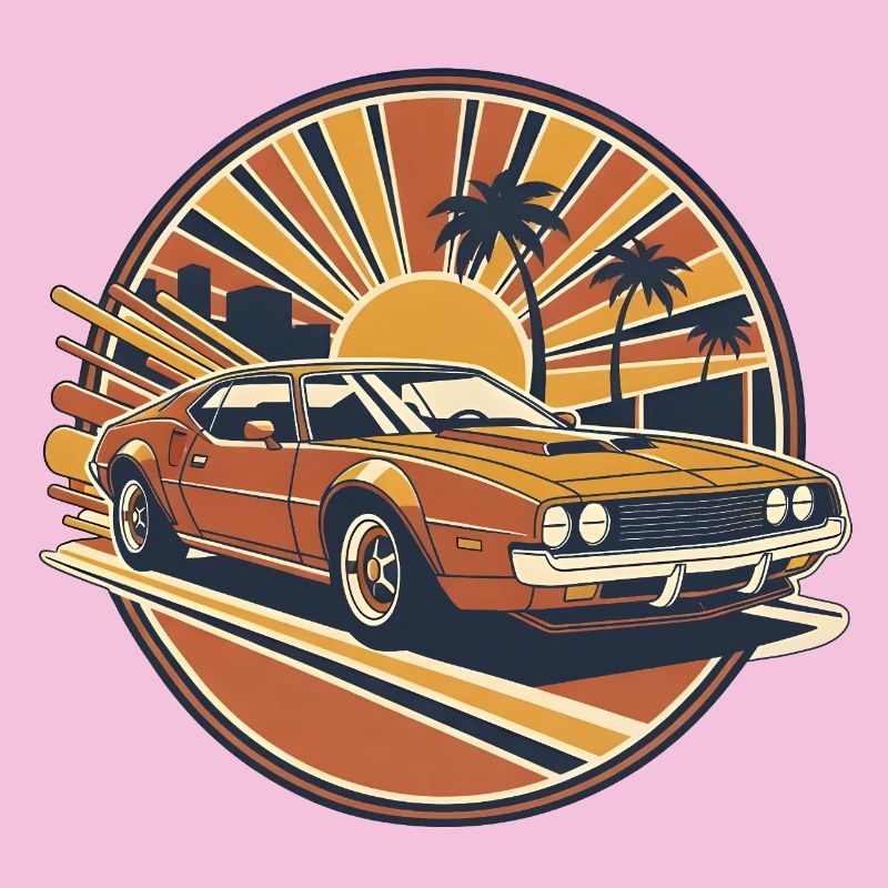 Sunset Retro Car Palm Trees