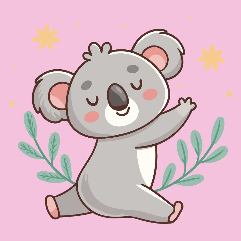 Pastel Relaxed Koala with Foliage