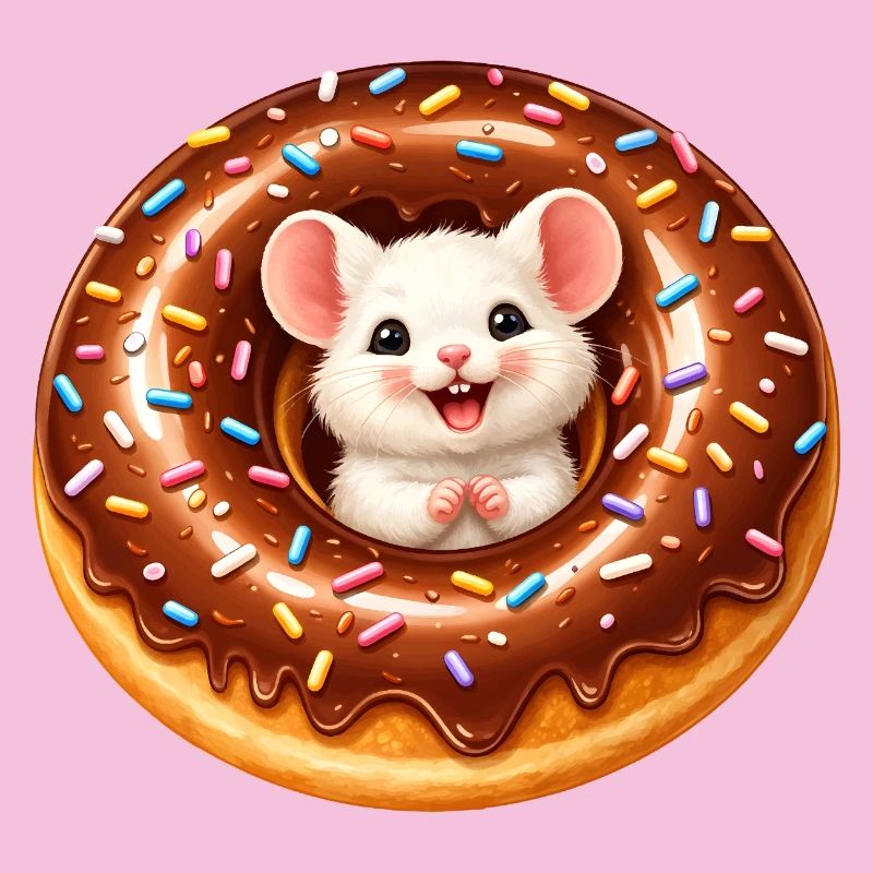 Cute Mouse in Donut Illustration