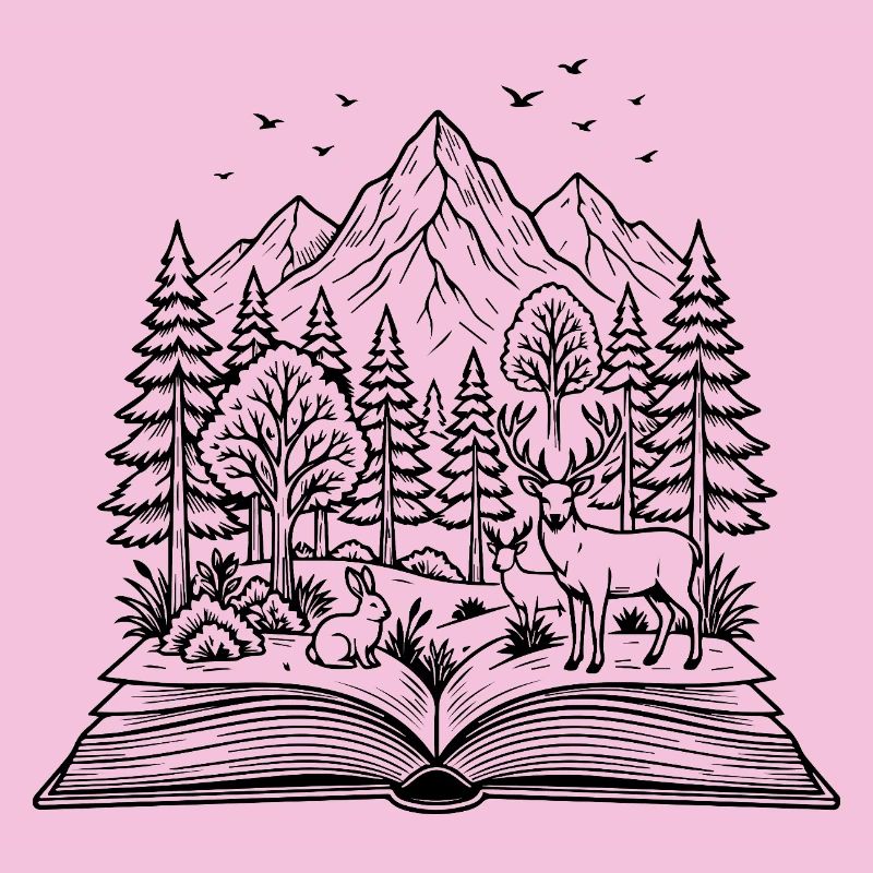 Mountains, Forest and Open Book