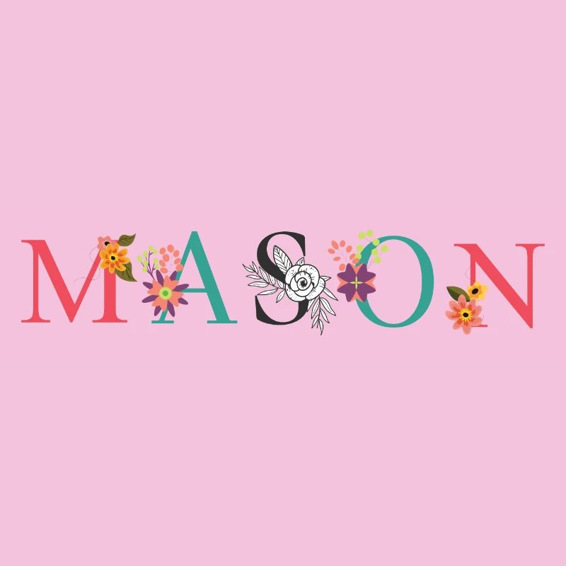 Art du nom MASON avec des fleurs brodées