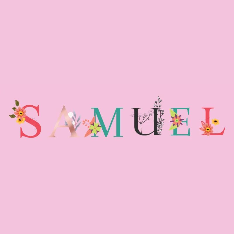 SAMUEL Name Art With Flowers Embroidered