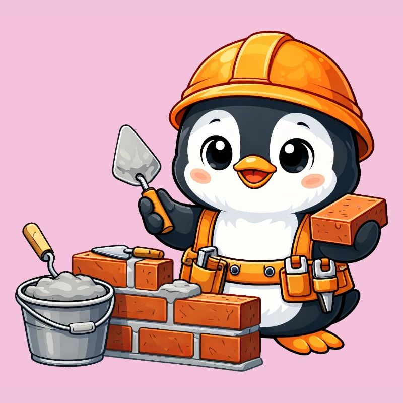 Mignon Pingouin Maçon Ouvrier du chantier Ouvrier de chantier